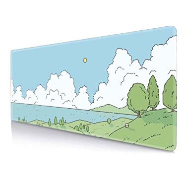 Imagem de Kawaii Anime Animals Mouse Pad, Nature Mousepad fofo, tapete de mesa minimalista, tapete de mesa de coelho e gato, tapete de mouse extra grande, 80 x 29 cm