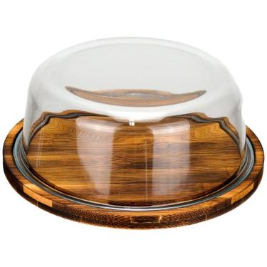 Imagem de QUEIJEIRA REDONDA HOME&CO COM TAMPA DE VIDRO MADEIRA 8x21x21cm NATURAL