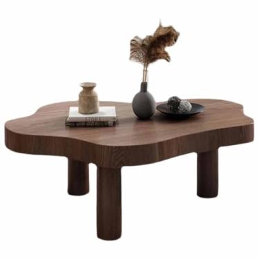 Imagem de Mesa de centro moderna de meados do século, mesa de centro em forma de nuvem, mesa de centro de madeira, mesa de canto redondo, com 3 pernas, para móveis de sala de estar