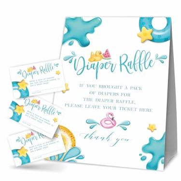 Imagem de Jogos de chá de bebê para festa na piscina, 1 sorteio de fraldas em pé e 50 ingressos, piscina de verão, revelação de gênero, anúncio de bebê, decoração de festa e suprimentos-A08