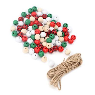 Imagem de Guirlanda de madeira, contas de madeira de 5 cores para fazer colar de guirlanda para o Natal