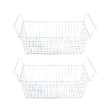 Imagem de Cesto de Armazenamento de Arame, 2 unid. Recipientes Organizadores de Freezer, Suporte Forte, Grande Capacidade para Lanches para Armário (C56,5cm X L25,2cm X A24cm (alça de 7cm))
