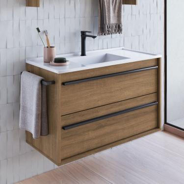 Imagem de Gabinete de Banheiro Suspenso 80cm com 1 Toalheiro 1 Porta 1 Gaveta Bh8030 com Lavatorio Mel