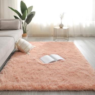 Imagem de Tapete de pelúcia fofo para sala de estar moderna, sofá, área, tapete de seda macio, tapete para rastejar, quarto infantil, tapete grande, cinza claro, laranja rosa, 40 x 60 cm (15,7 x 23,6 pol.)