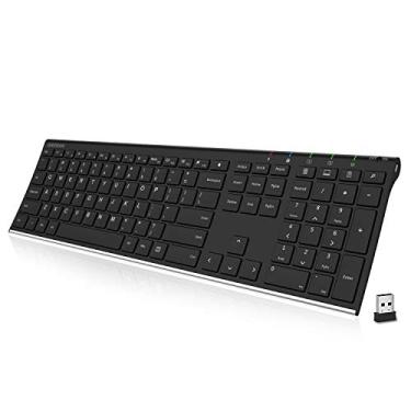 Imagem de Arteck Teclado sem fio 2,4 G de aço inoxidável, ultrafino, tamanho completo com teclado numérico para computador/desktop/laptop/superfície/Smart TV e Windows 10/8/7 bateria recarregável embutida