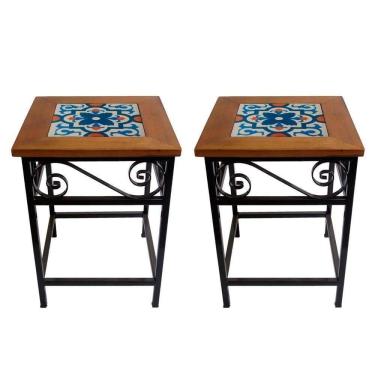 Imagem de Kit 2 Bancos De Ferro E Madeira Rústico Com Ladrilho A2