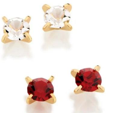 Imagem de Brincos banhado ouro 3x 24k 18k e 22k  femininos segundo furo solitári