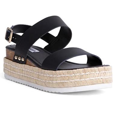 Imagem de Steve Madden Sandália feminina Catia Wedge, Couro preto, 39
