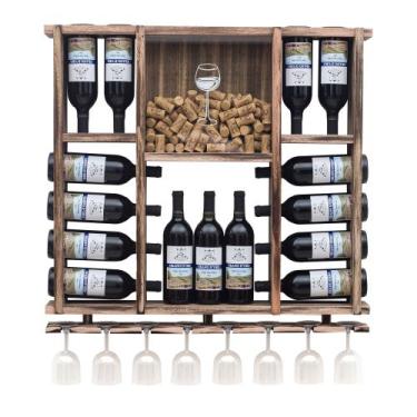 Imagem de Adega De Madeira 15 Garrafas Porta Rolhas e Taças - Rústica - Delenha 