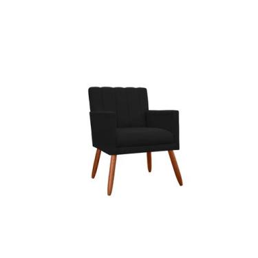 Imagem de Poltrona Decorativa Cecília Suede Preto Pés Madeira Ms Decor - Mansão 