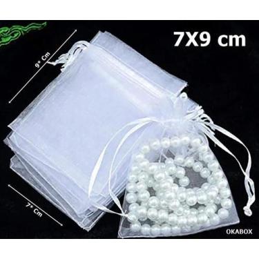Imagem de Saquinhos de organza branco tule 7x9 com fita cetim 100 Pçs - OKABOX