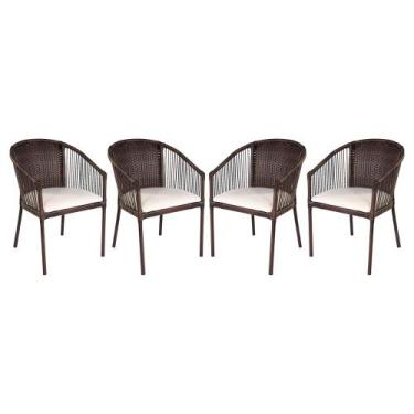 Imagem de Kit 4 Cadeiras Alumínio Fibra Sintética com Assento Capucino - UMA BOX