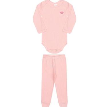 Imagem de Conjunto de Body Canelado Infantil - Orango Kids, G, Rosa claro