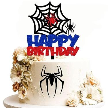 Imagem de 6 peças de topos de bolo de feliz aniversário do Homem-Aranha – para decoração de festa de aniversário com tema de herói, enfeite de bolo de feliz aniversário