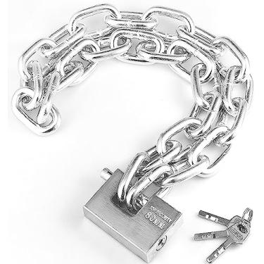 Imagem de Cadeado de corrente de aço inoxidável 39,3" (100 cm) 6 mm de espessura - Trava de segurança anti-roubo resistente com cadeado de 80 mm e 4 chaves para bicicleta, motocicleta, scooter, portão - à prova