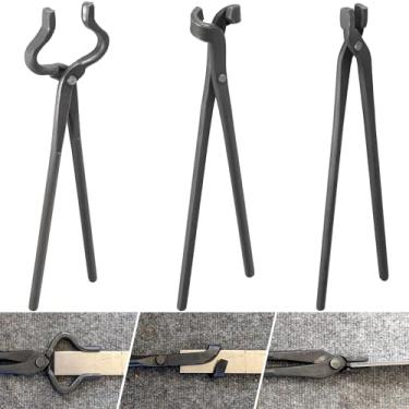 Imagem de Pinças de ferreiro para fazer facas conjunto de pinças planas, pinças de lâmina e pinças V-Bit montadas lâmina de aço forja pinças de forja de bigorna pinças de ferreiro (3 pinças)