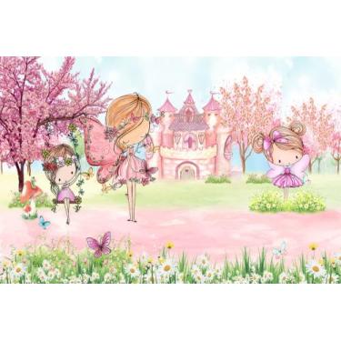 Imagem de Painel de Lona Jardim e Castelo das Fadas Rosa - Fabrika de Festa, 200