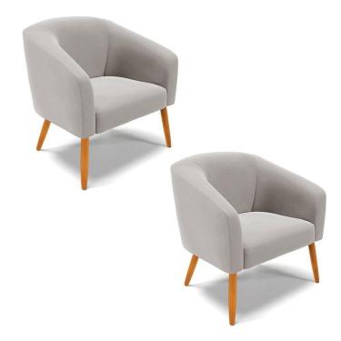 Imagem de Cadeira Sala De Jantar Pé Palito Castanho Kit 2 Stella Veludo D03 - D`rossi Cor Cinza