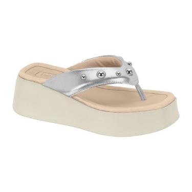 Imagem de Tamanco Feminino Chinelo Anabela Plataforma Beira Rio Dedo, Prata, 36