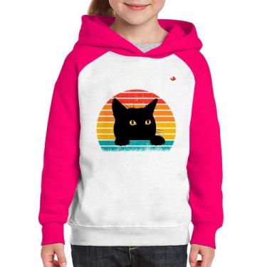 Imagem de Moletom Infantil Gato Vintage Sunset - Foca na Moda, Branco, Rosa, 2