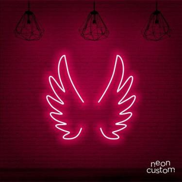 Imagem de luminaria letreiro Neon Led Asas Anjinho 100x100 luminoso decoração p/