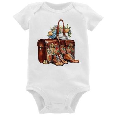 Imagem de Body Bebê Mala e Botas Retrô Flores - Foca na Moda, Branco, GG