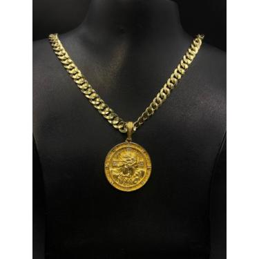 Imagem de Corrente Pitbull laminada 8mm Moeda antiga + pingente Jesus - Lobin jó