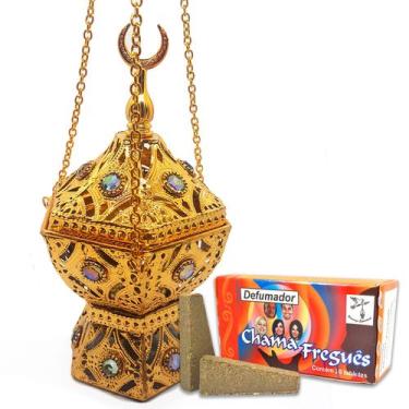 Imagem de Kit Turíbulo Divino Metal Dourado Defumador C/ 20 Tabletes - Flash