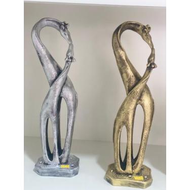 Imagem de Girafa Mãe e Filha , Escultura Decorativa em gesso nas cores Dourado e