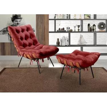 Imagem de Kit Poltrona Costela De Adão Kit E Pufe Base Fixa Em Aço E Madeira -Da