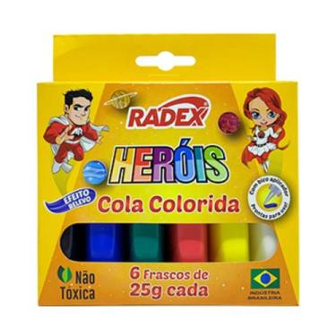 Imagem de Cola Colorida Com Relevo 6 Frascos 25g Cada Escolar Arte Pintura - Col