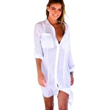 Imagem de Saída De Praia Branca Camisa Longa Camisão Lançamento - Gisele Freitas