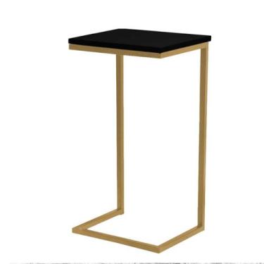 Imagem de Aparador Médio com Base Dourado 70cm x 32cm - Trendy, Corino Preto