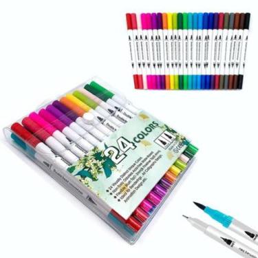 Imagem de Kit 24 Brush Caneta Pen Ponta Pincel Lettering Canetinha - SKY