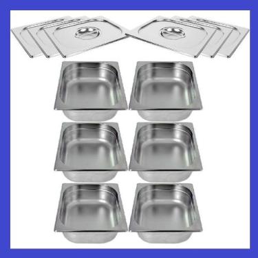Imagem de Kit de 6 Cubas Gastronômicas Com Tampa Buffet Inox 1/2 65mm - Zepper