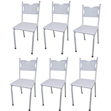 Imagem de Kit 6 Cadeira para Cozinha MC Tubular Almofadada Estrutura Branca com Assento Branco