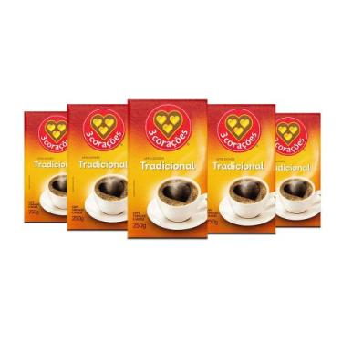 Imagem de Café 3 Corações Tradicional a Vácuo Kit 5 Pacotes de 250g - Três Coraç