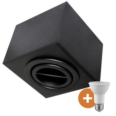 Imagem de Spot Plafon Box Sobrepor Quadrado Par20 Direcionável Preto + Led - AZ 