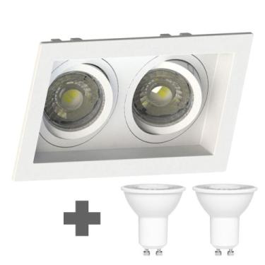 Imagem de Spot Duplo Embutir Quadrado Recuado Mr16 Branco + Led Stella 6w 4000K 