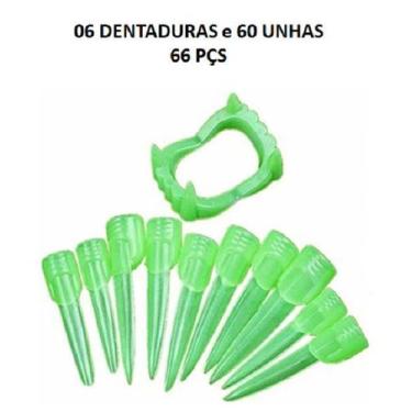 Imagem de Adereço Fantasia Vampiro Dentadura e Unhas Neon 66 PÇS - CM Presentes 
