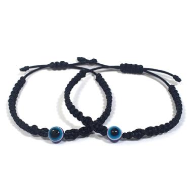 Imagem de Pulseira ajustável | Olho turco/grego | Kabbalah | Amuleto de corda vermelha e preta | Casais | Família | Melhores amigas | Mulheres | Homens | Meninas | 10.5 inch | Resina | 7 nós | Proteção | Contra negatividade | Ajustável (2 pretas, Tamanho único)