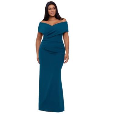 Imagem de Betsy & Adam Vestido feminino plus size longo tomara que caia em crepe, Azure, 48