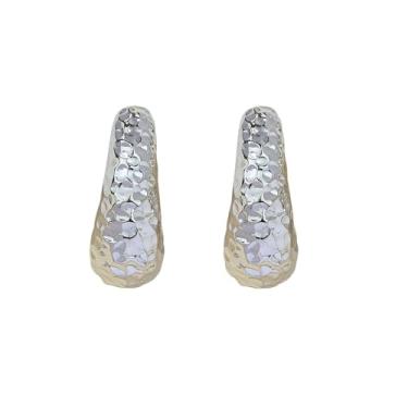 Imagem de Brincos grossos e martelados para mulheres, dourado, prata, gota de água, brincos de meia argola, bijuteria de festa, Zinco, Sem pedra preciosa