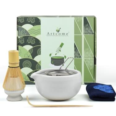 Imagem de Artcome Kit Completo de Cerimônia Do Chá Matcha com 7 Peças para Cerimônia Do Chá, Tigela com Bico de Despejo, Batedor, Colher de Chá, Coador de Pó Matcha, Conjunto de Chá Matcha para Fazer Usucha, Ko