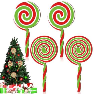 Imagem de Spiareal 4 peças de enfeites de bengala doce de madeira de Natal 30,5 cm grande de hortelã-pimenta vermelha e verde enfeites de doces árvore de Natal enfeite de madeira para decoração de árvore de
