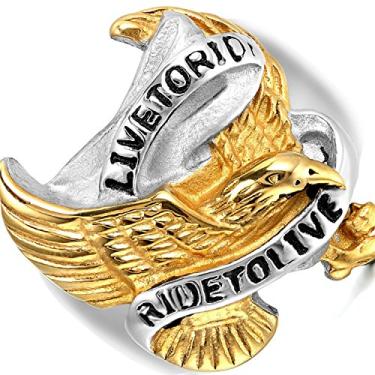 Imagem de Anel masculino motociclista de aço inoxidável Eagle Hawk Live to Ride,Ride to Live Aliança de noivado (presente para ele), Aço inoxidável