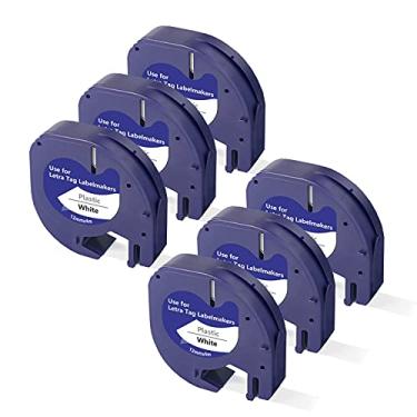 Imagem de 6PK compatível com DYMO LetraTag Recargas 91331 (S0721660) lt91331 LetraTag Fita de etiqueta de plástico branca 12 mm x 4 m para DYMO LetraTag LT100H LT10T QX50, 1/2" x 13"