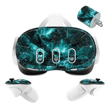 Imagem de VR Headset Galaxy Capacete Skin e Acessórios Kit de Adesivos Compatível com Quest 3 Skin Vinil Capa Protetora Decalque Compatível com Oculus Quest 3 (Galáxia Verde)