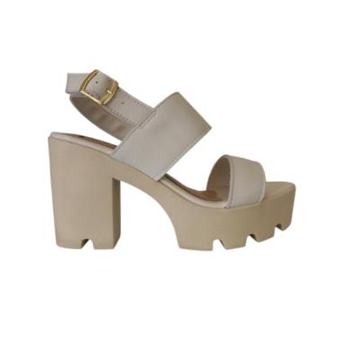 Imagem de QR Shoes, Sandalia Feminina Tratorada em Couro Legítimo Off White Tira Cor:Creme;Tamanho:34