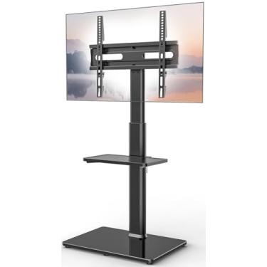 Imagem de AX WABER Suporte universal para TV de chão com suporte giratório de 70 graus, altura de 9 níveis, ajustável e design com economia de espaço para a maioria dos LCD de 27 a 65 polegadas, TVs LED OLED